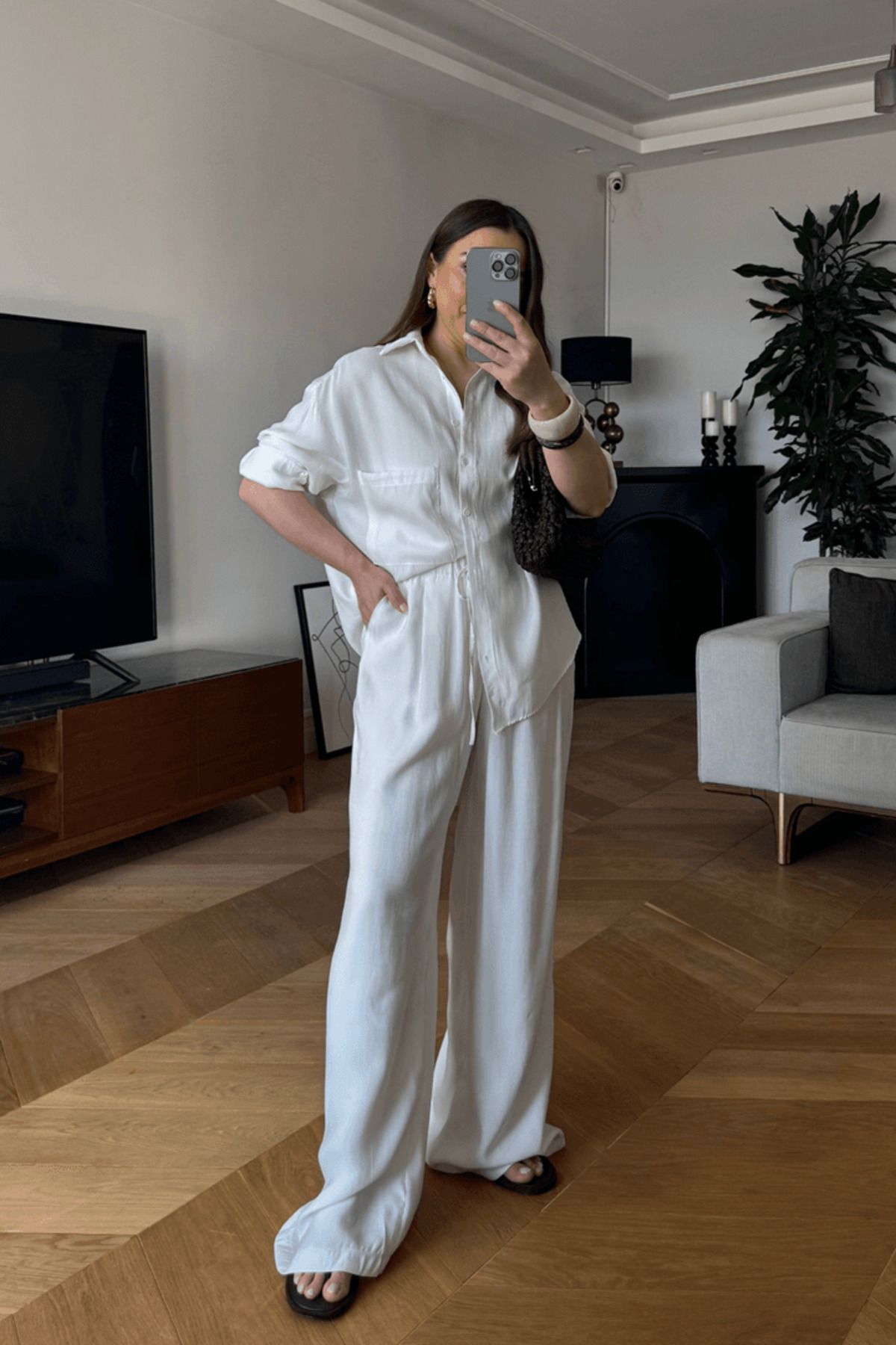 Tuba Butik Pamuklu Gömlek Pantolon Kadın Takım