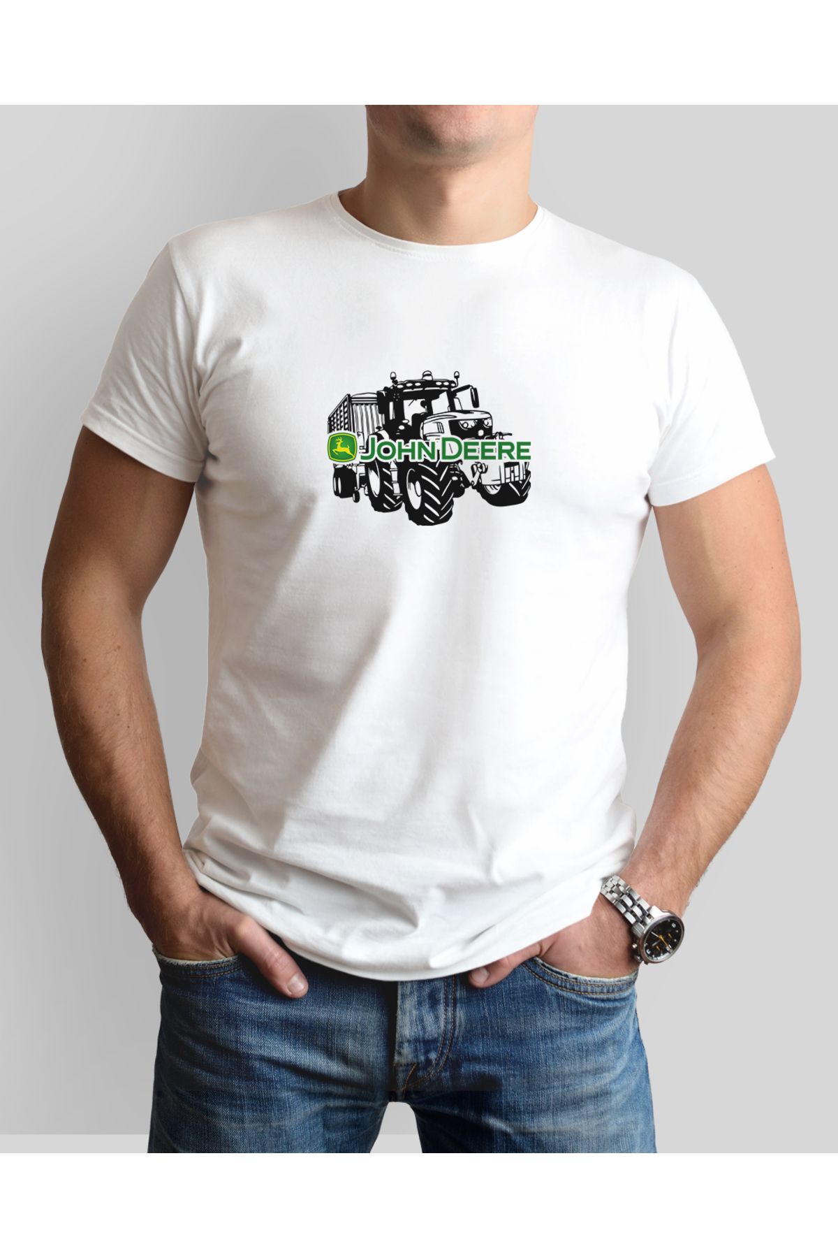 ONUR KANGAL John Deere Traktör Baskılı Sıfır Yaka Premium Tişört -TM2039