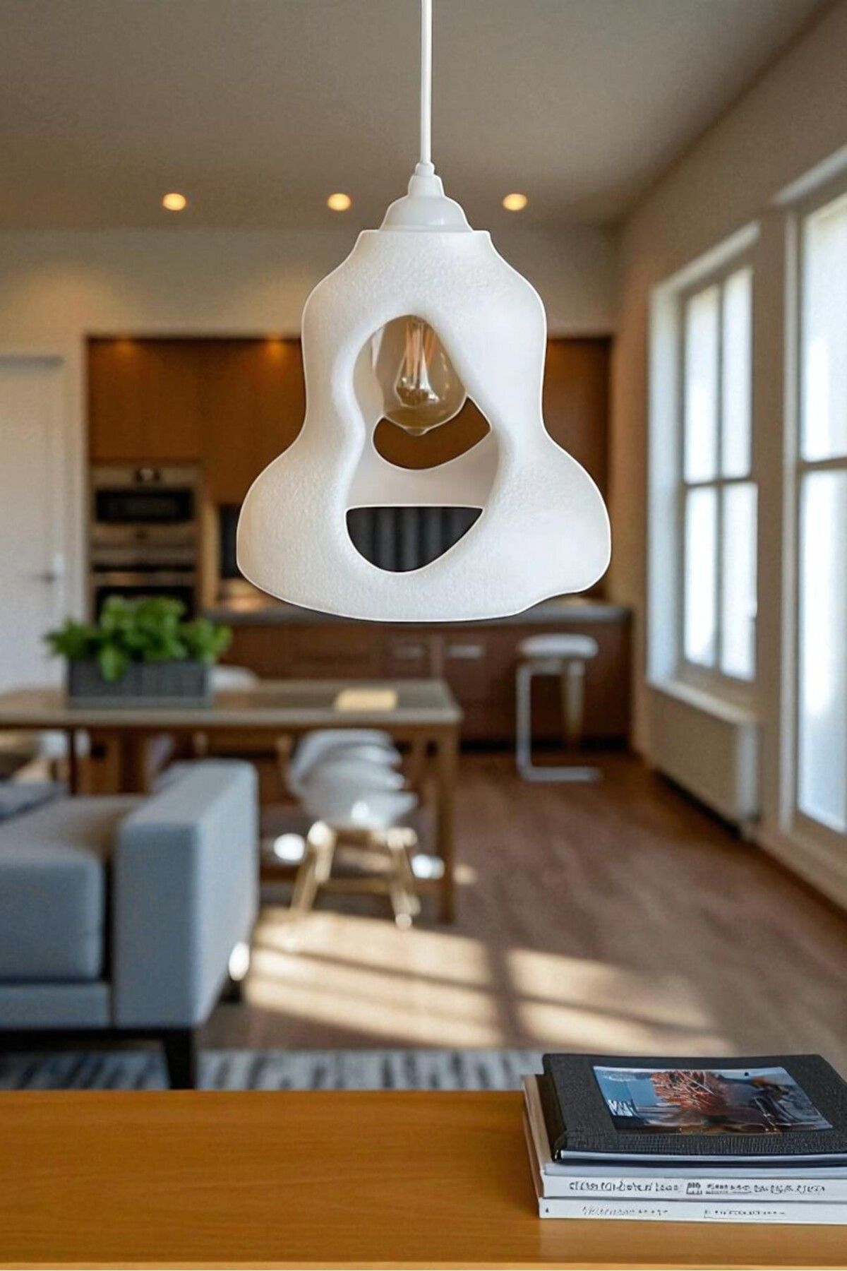 CESSTORE Nova Modern Organik Form Sarkıt Avize, Minimal Beyaz Tasarım, LED Uyumlu Tavan Aydınlatma