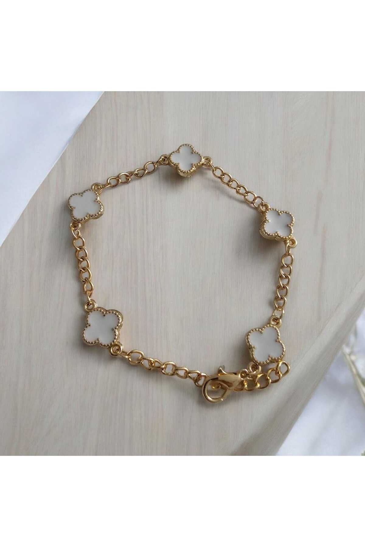 ekacsessories Beyaz Gold Mini Yonca Bileklik