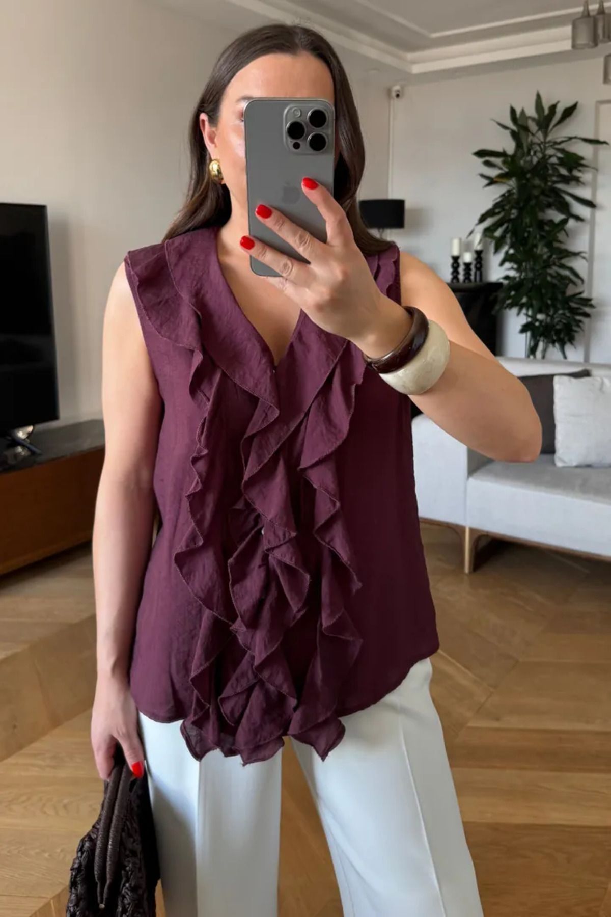 Tuba Butik Fırfırlı Sıfır Kol Bluz