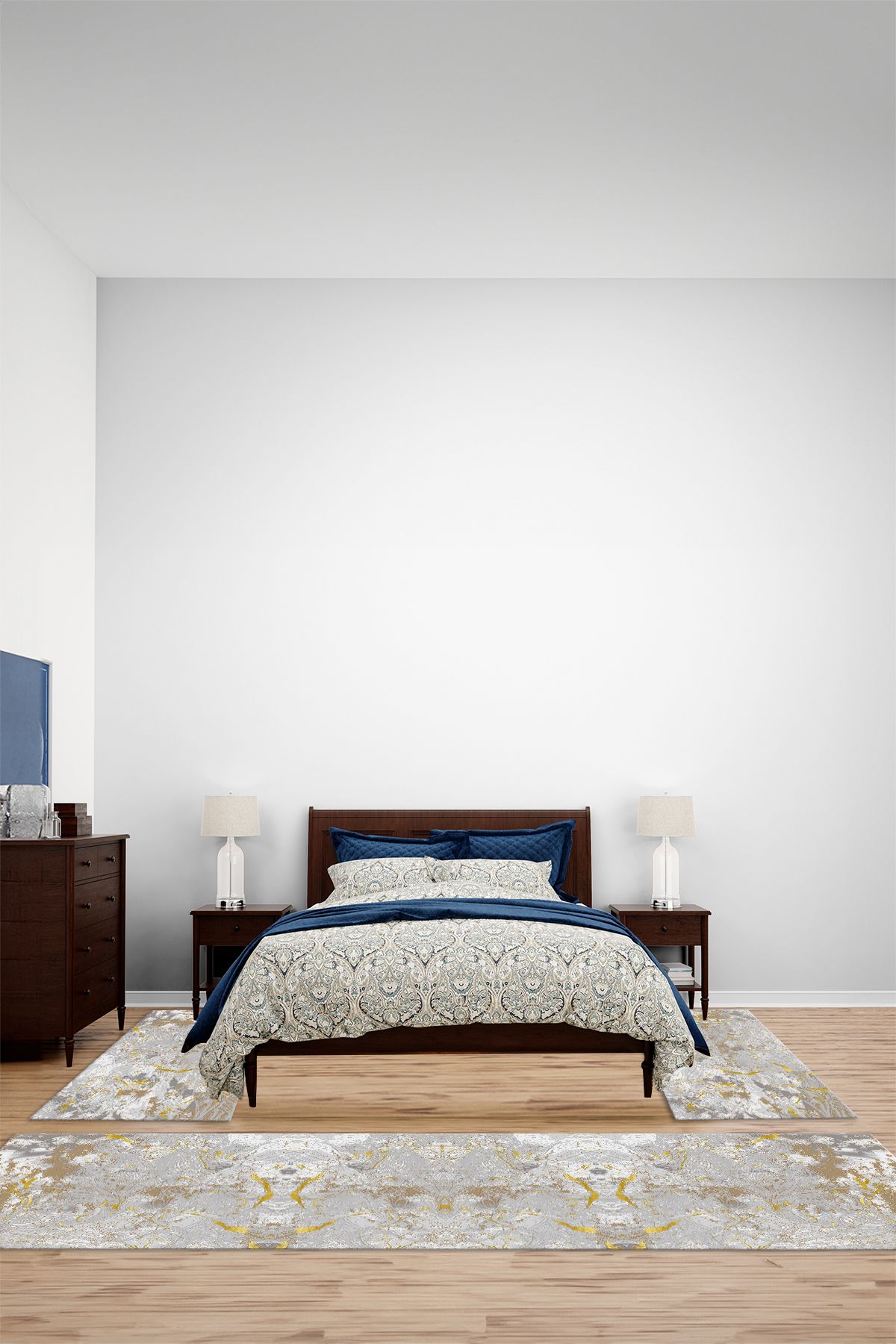 Viyana Home Dijital Kaymaz Taban Yıkanabilir Sade Baskılı Üçlü Yatak Odası Halısı, YO-SADE-159-GOLD,