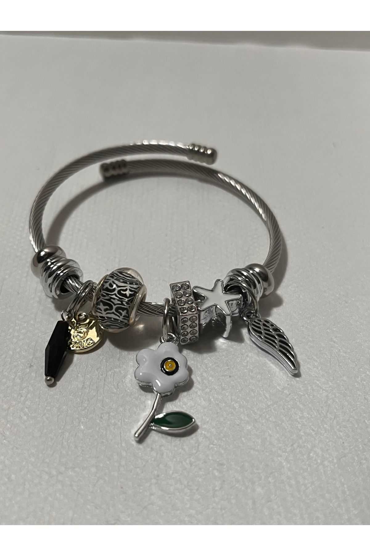 peracostore Gümüş Renkli Detaylı Charm Bileklik