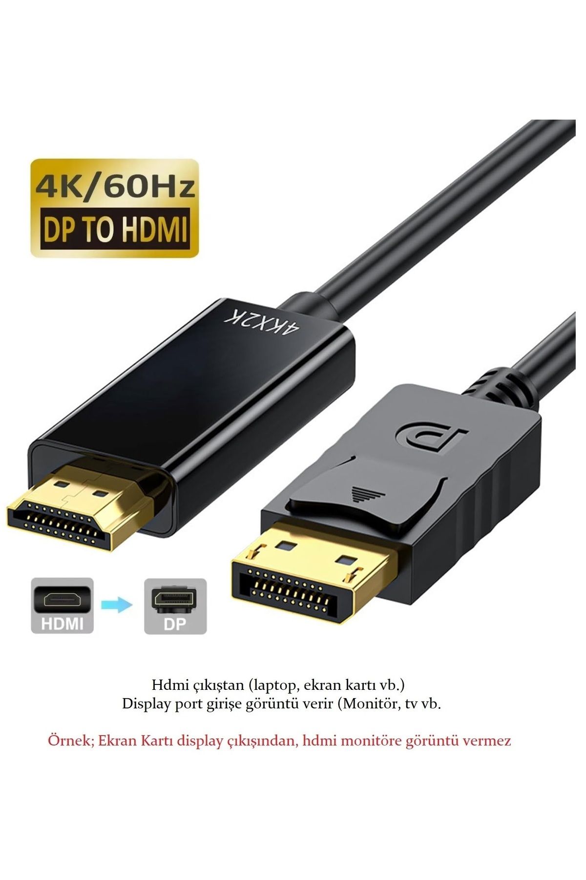 SHOW PRiME HDMi To Displayport Çevirici Kablo - HDMi Kablo To Display Port Dp 4K Hdr