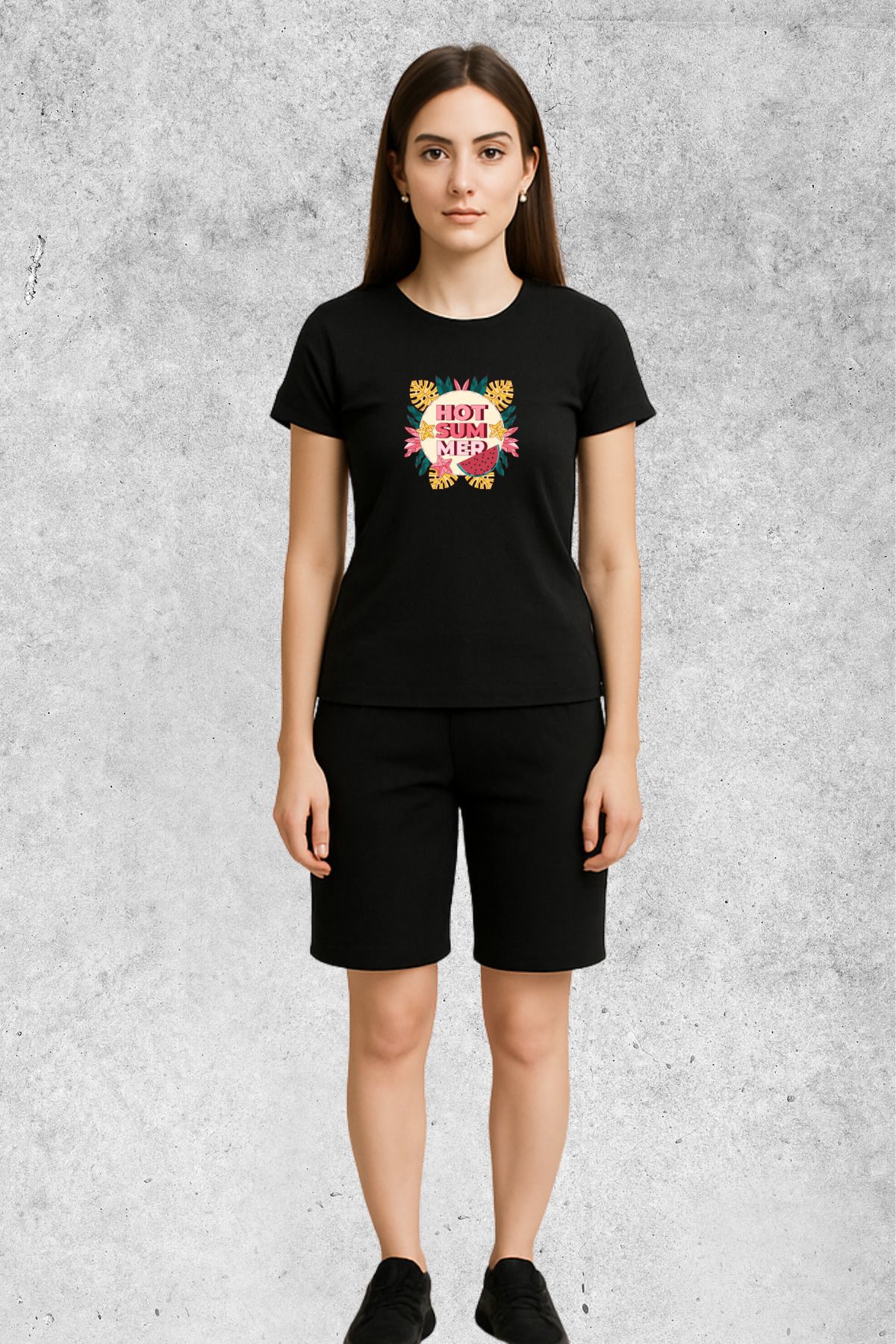 MOLICO Basic unisex sıfır yaka kısa kollu HOT SUMMER BASKILI TSHİRT