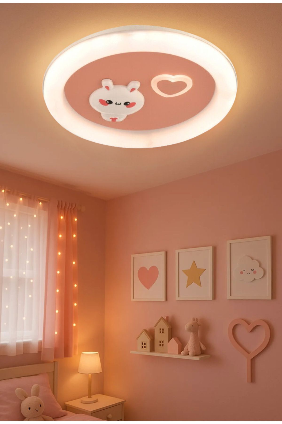 burenze Modern Tasarım Kumandalı Dimmerli 3 Renk Işıklı Çocuk Odası Avize HelloKitty Pembe Kız Çocuk Avizesi
