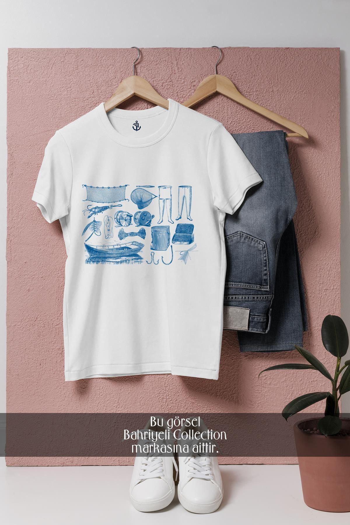 Bahriyeli Collection Oversize Balıkçı Malzemeleri Tasarımlı Unisex T-Shirt