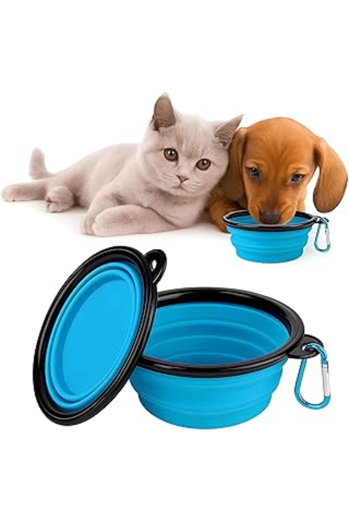 Mu Art Ahşap Kanji Katlanabilir Silikon Mama Ve Su Kabı – 350 Ml - Bebe Mavi, Askı Aparatlı, Taşınabilir, Katlan