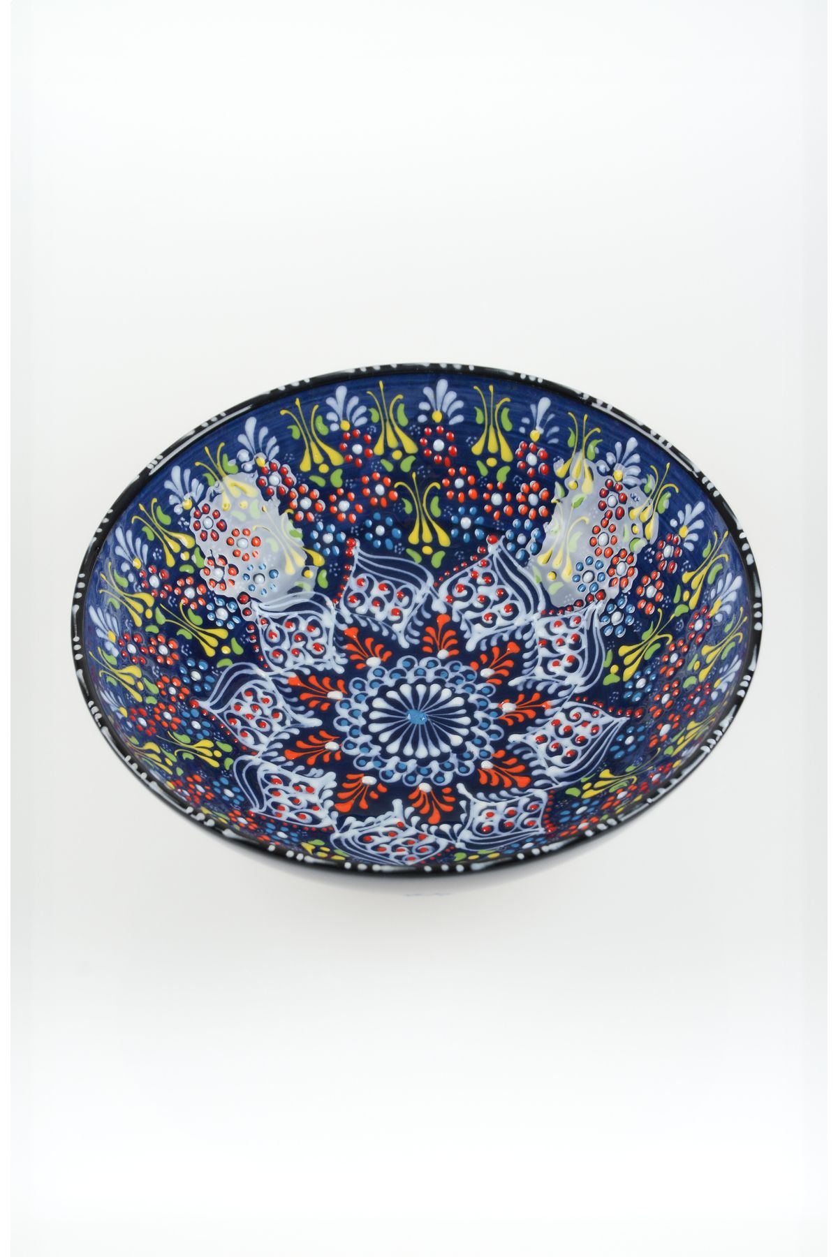 ADEN LİNA ART WORKSHOP 30 cm LACİVERT meyve kasesi Otantik Çini Desen Seramik Dantel Kase