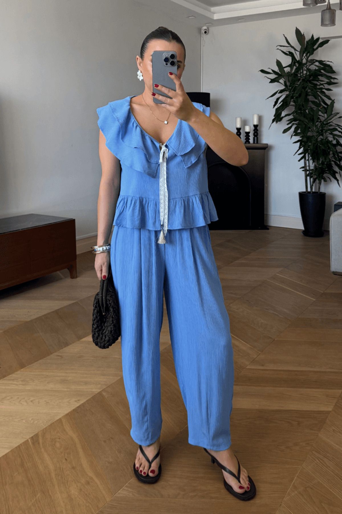 Tuba Butik Volanlı Bluz Pantolon Kadın Takım