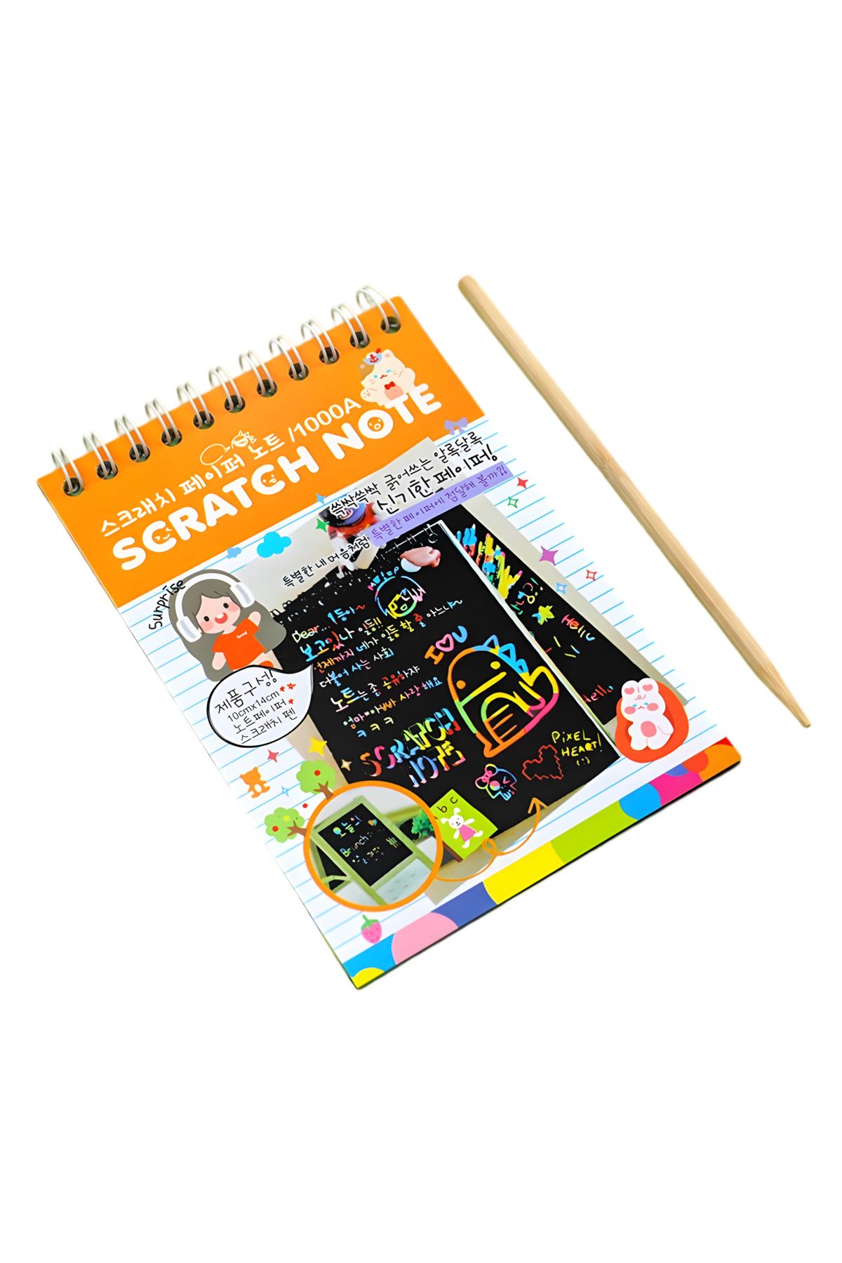 Tim-Set of 4 notebooks with scratch-off pages, Magic Scratch, 10 Pages, Rainbow, Wooden Pencil, Black Cards 1