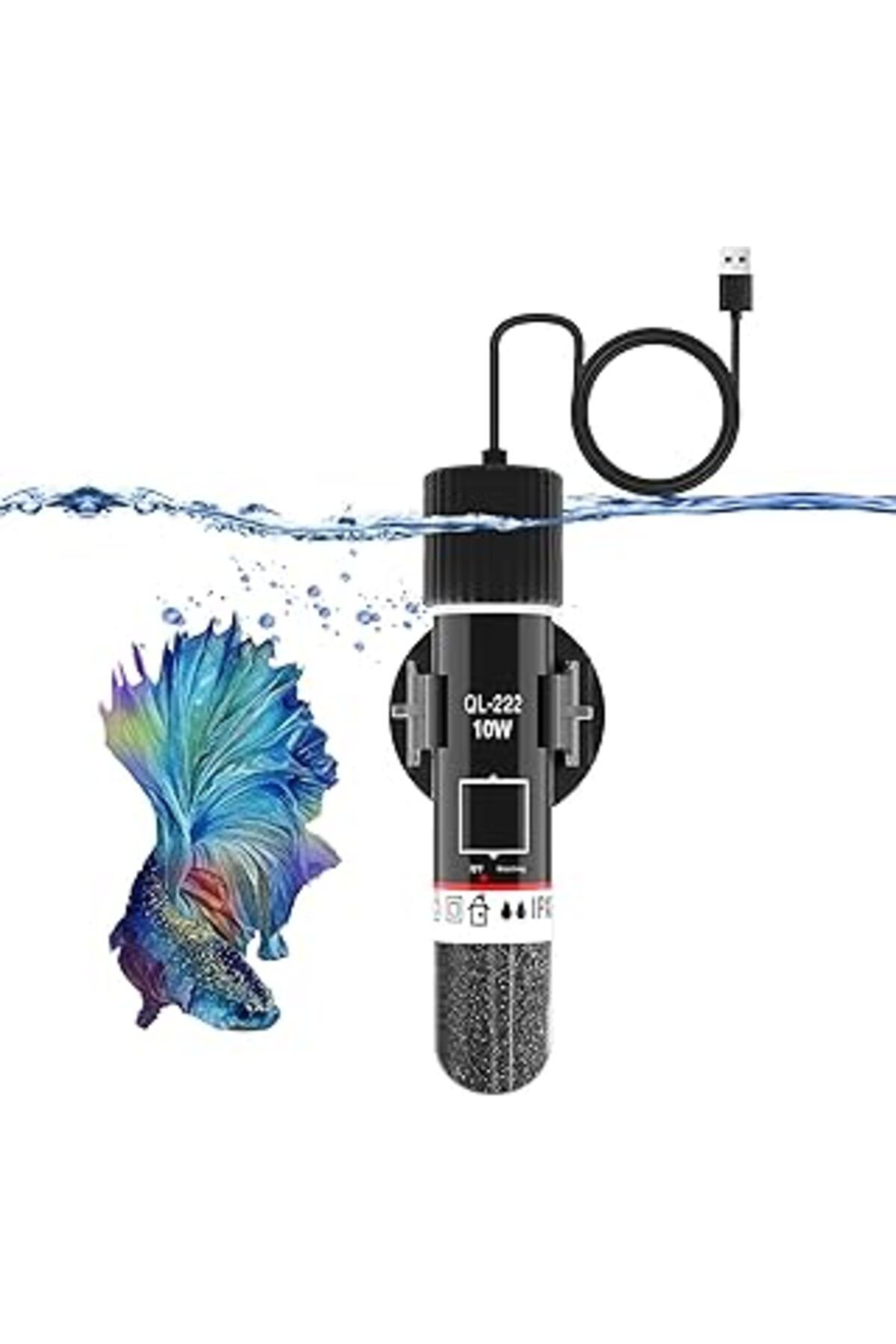 Mu Art Ahşap Joyzzz Akvaryum Isıtıcı, Dijital Ekranlı Termostatlı 10W / 15W Küçük Dalgıç Balık Tankı Isıtıcı, Mi