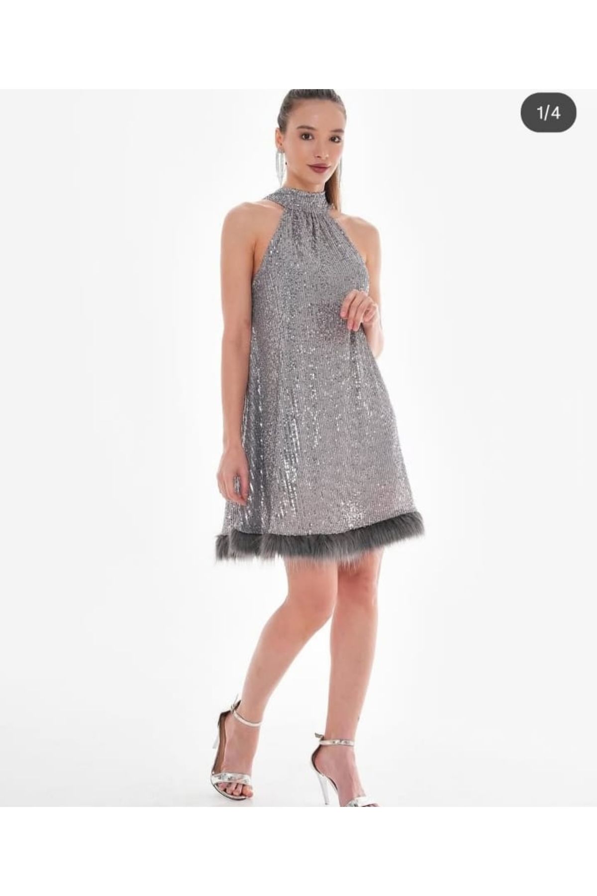 Zirova Fashion Sırt Ense Detaylı Pul Payetli Elbise