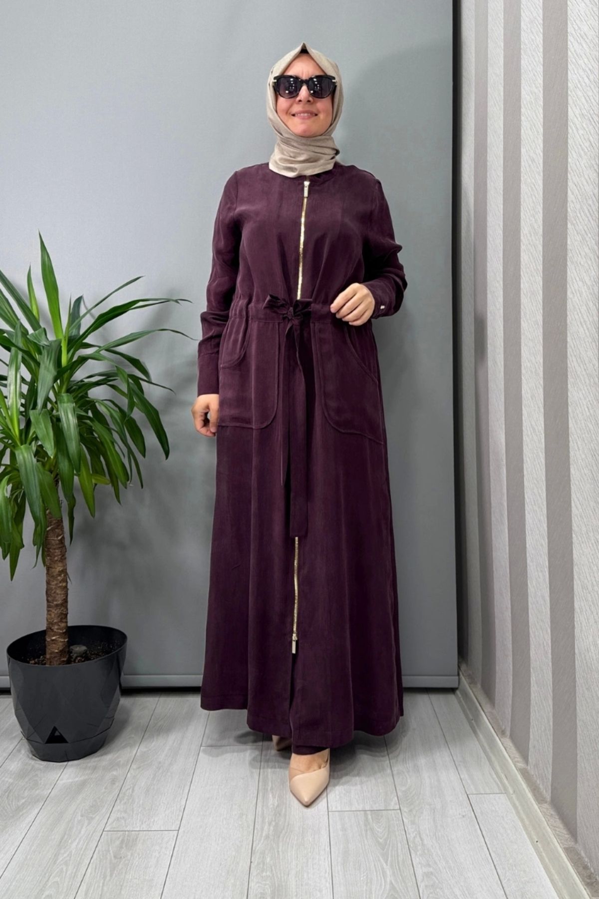 MISS DALIDA Cebi Kapitoneli Uzun Cupro Ceket Bordo T25Y-8006