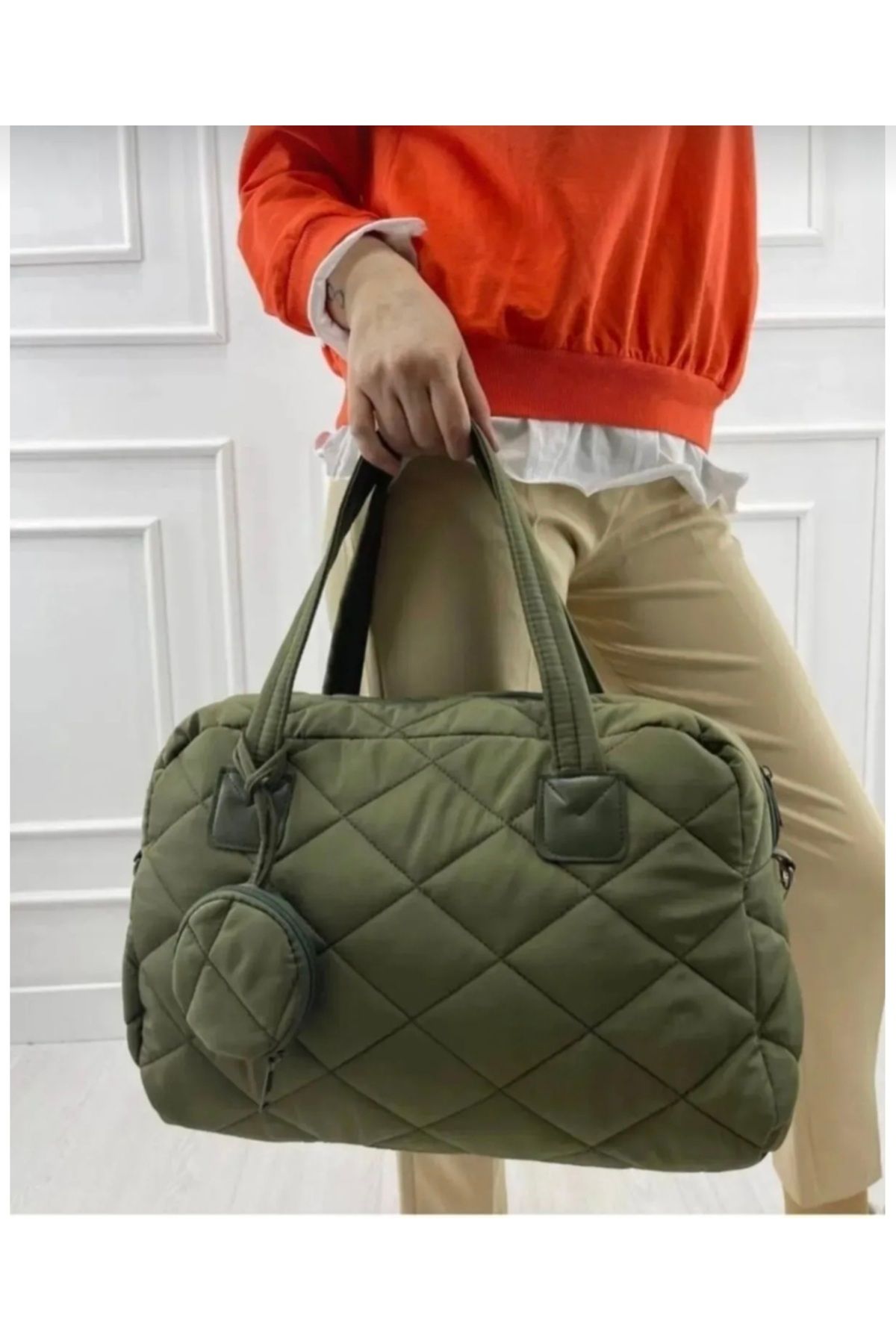MODA Yağ yeşili kapitone aksesuar cüzdan fermuarlı geniş kol çanta