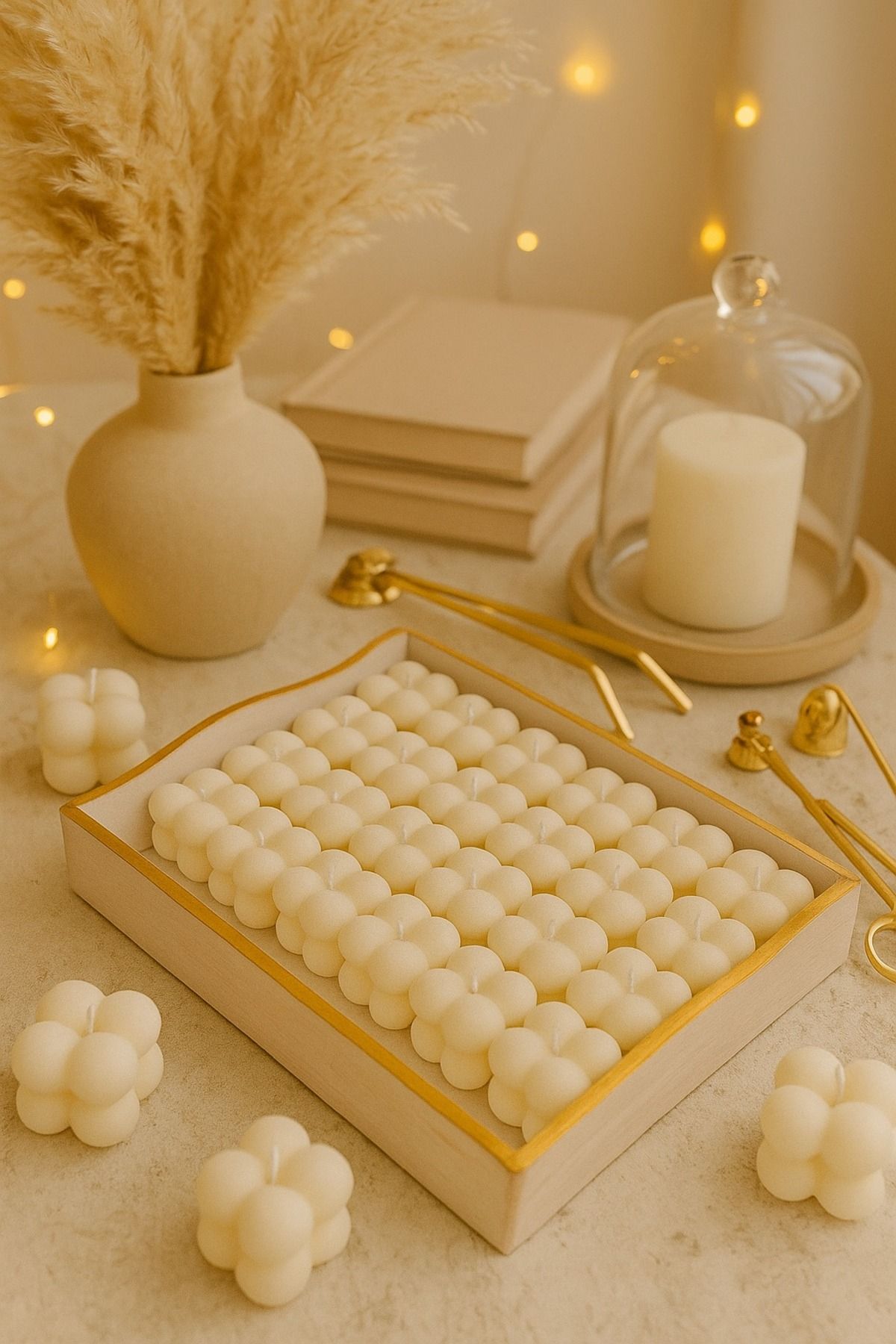 KASHERA Bubble Mum 24’lü Set – Küp Formlu, Dekoratif Soya Wax Mumlar