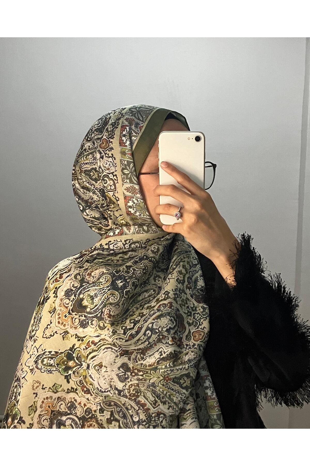 eyfel şal eşarp Etnik Desen Yeşil Tonları Pamuk Şal