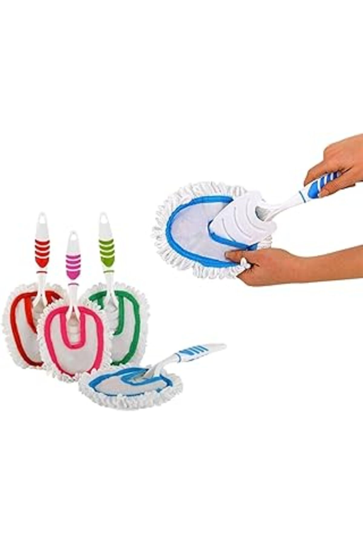 Mu Art Ahşap Mikrofiber Saplı Temizlik Bezi Renkli Toz Kir Temizleme Aparatı, Değiştirilebilir, Yıkanabilir, Tek
