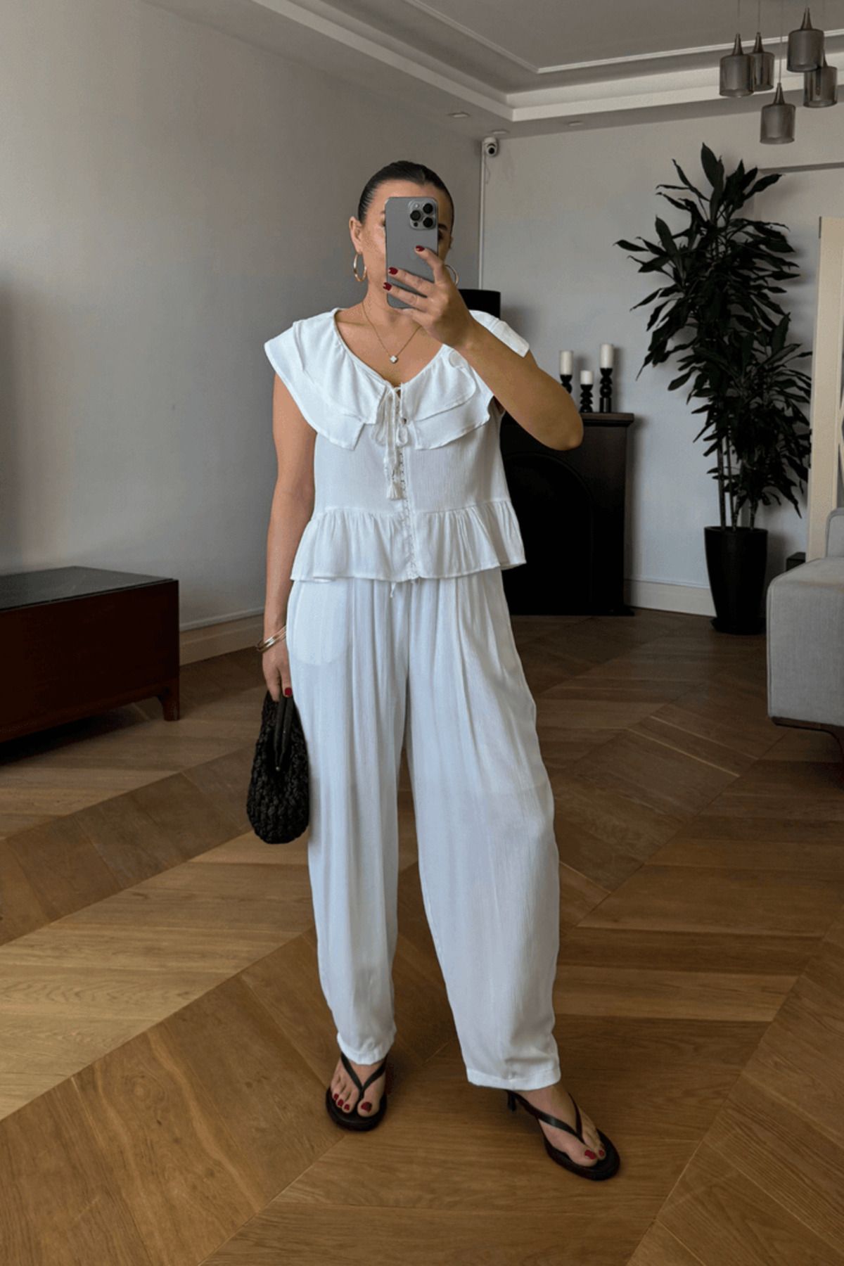 Tuba Butik Volanlı Bluz Pantolon Kadın Takım