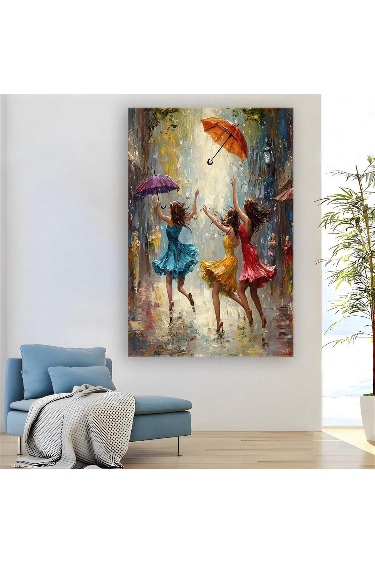 Ritmo Canvas Yağmurda Eğlenen Kadınlar Kanvas Tablo