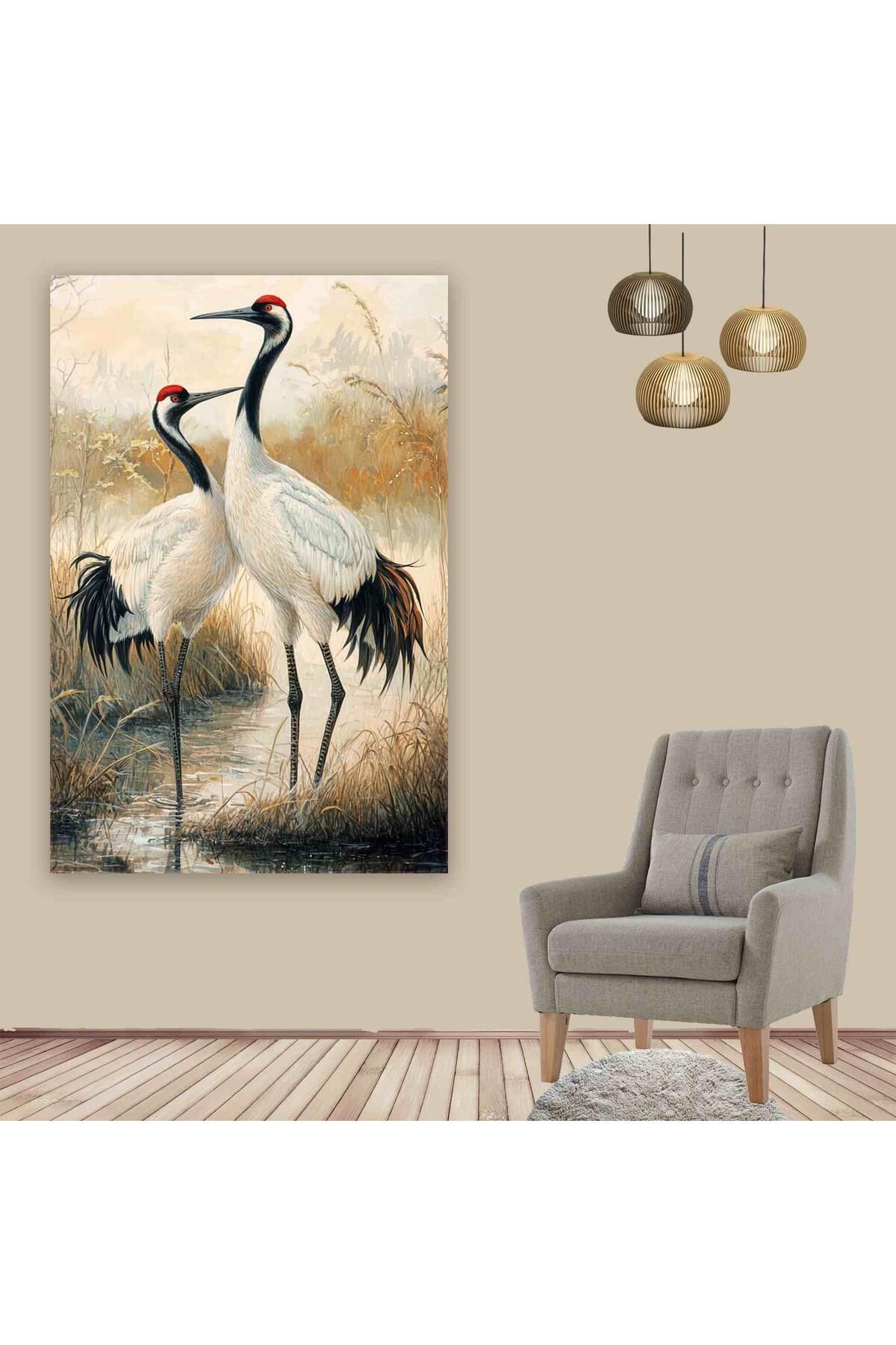 Ritmo Canvas Çift Kırmızı Taçlı Turna 2 Kanvas Tablo