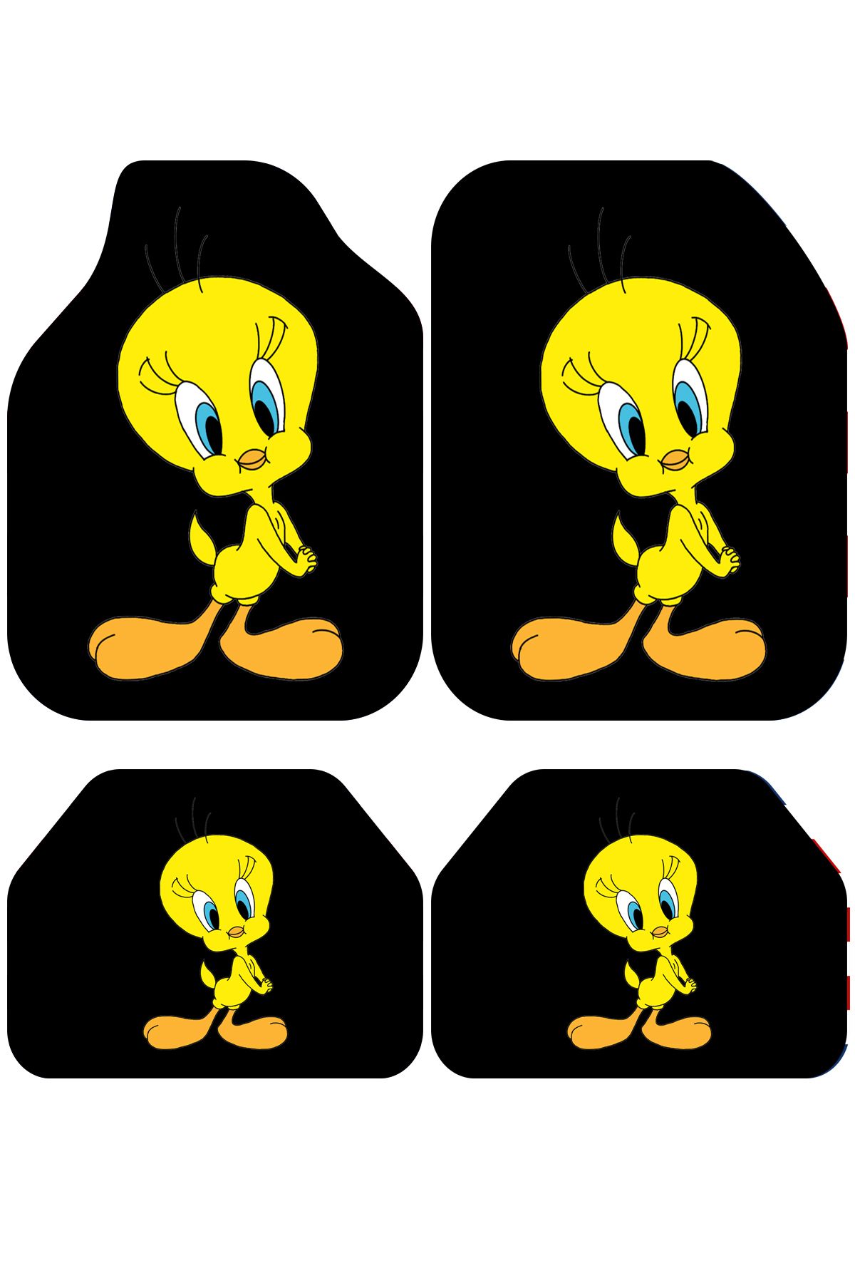 PATENTH Tweety Dekoratif 4'lü Oto Paspas Takımı Tüm Araçlara Uygun Leke Tutmaz Makinede Yıkanabilir