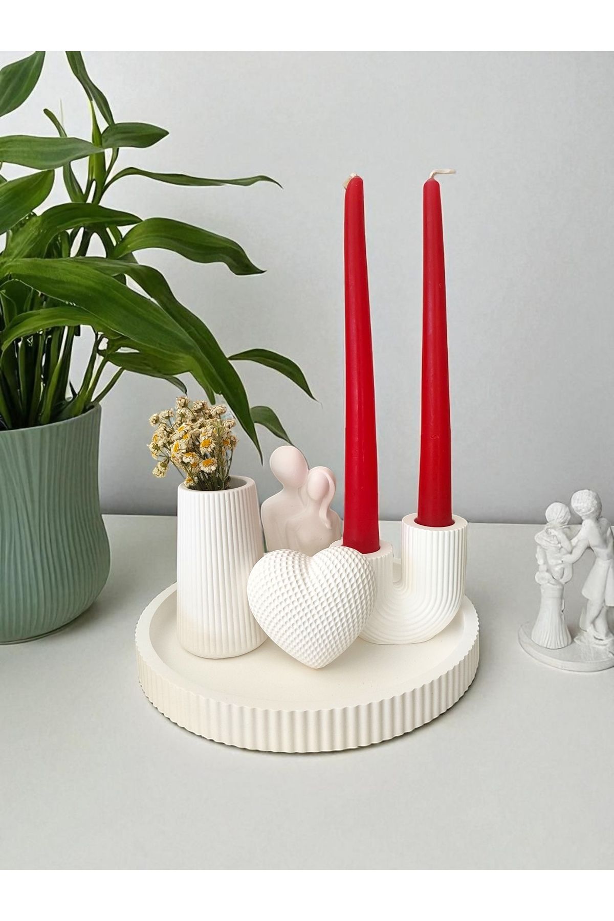 Minima Art Studio Amour Touch I Love U temalı 5 Parça El Yapımı Dekoratif Set (Mat Beyaz)