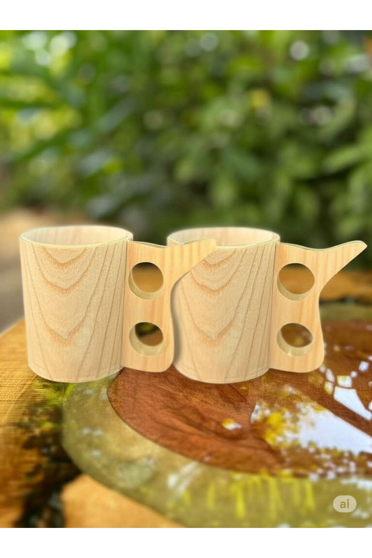 SUR AHŞAP EPOKSİ Meşe Ağacından El Yapımı Organik İki Adet Kuksa Bardak 9*7 cm