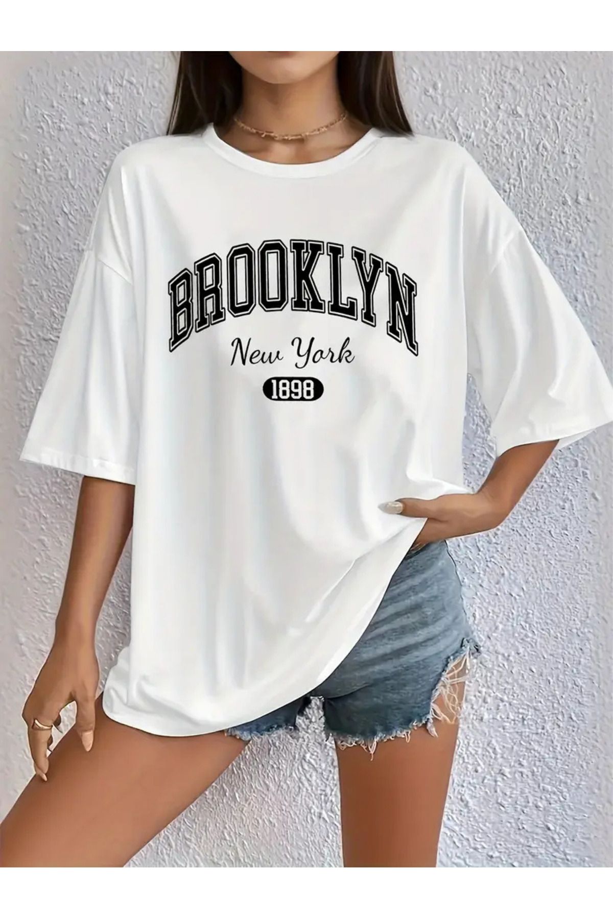 FUFLUNS BROOKLYN NEW YORK 1898 BASKILI OVERSİZE TİŞÖRT