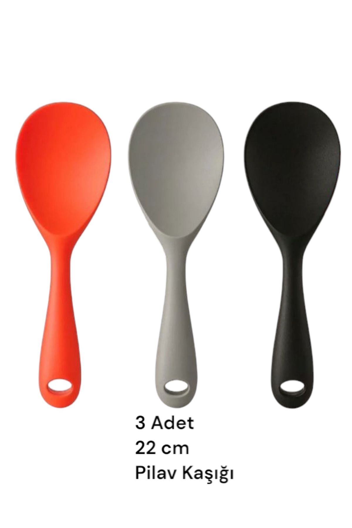 HZL HOME Kırmızı-Siyah-Gri 3 Adet 22 cm Sert Uçlu Pilav Kaşığı Yüksek Isıya Dayanıklı