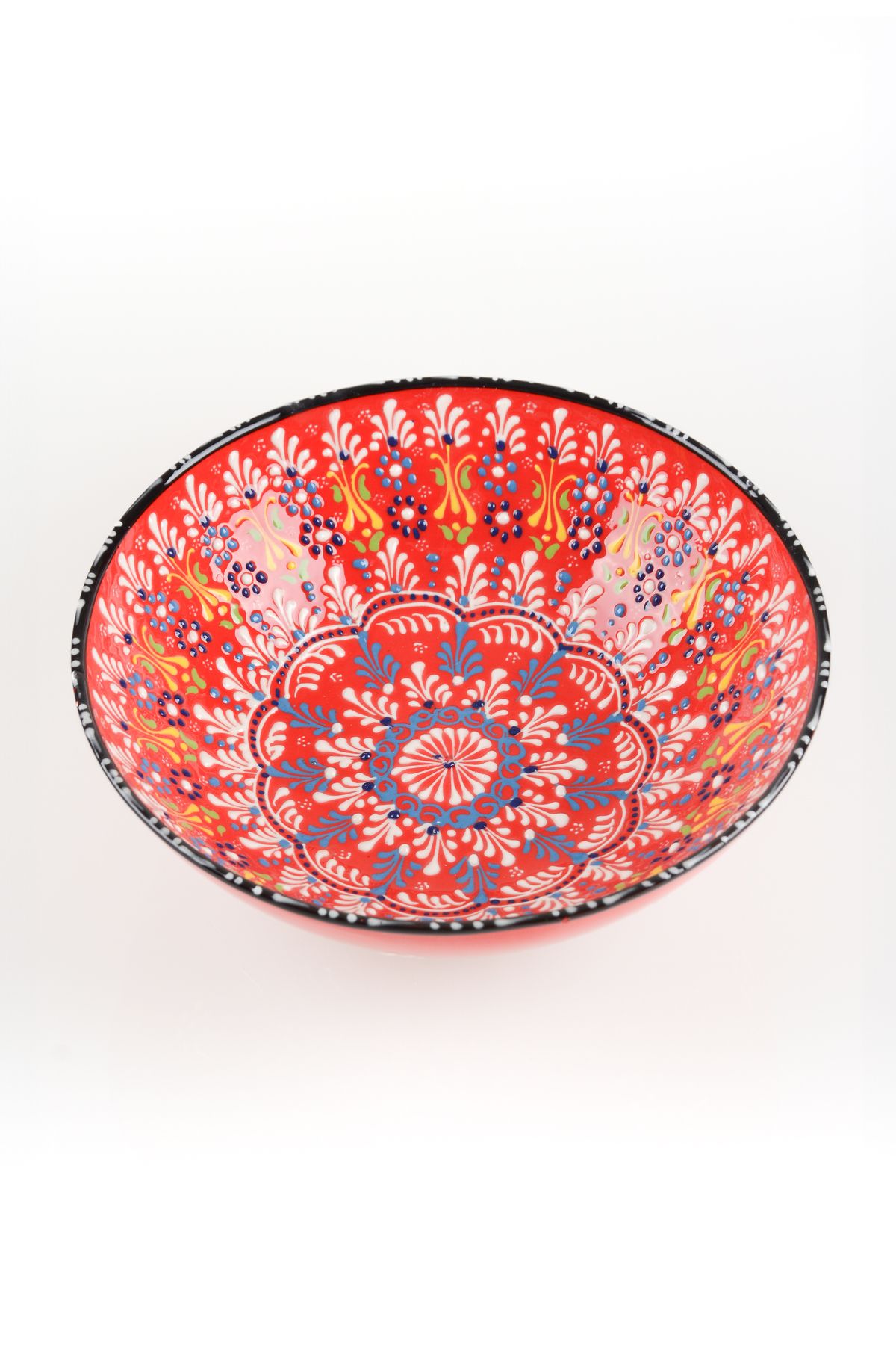 ADEN LİNA ART WORKSHOP 30 cm KIRMIZI meyve kasesi Otantik Çini Desen Seramik Dantel Kase