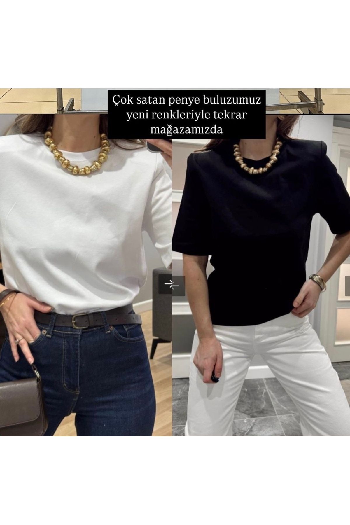 My Style Beyaz kolları vatkalı sıfır yaka t-shirt