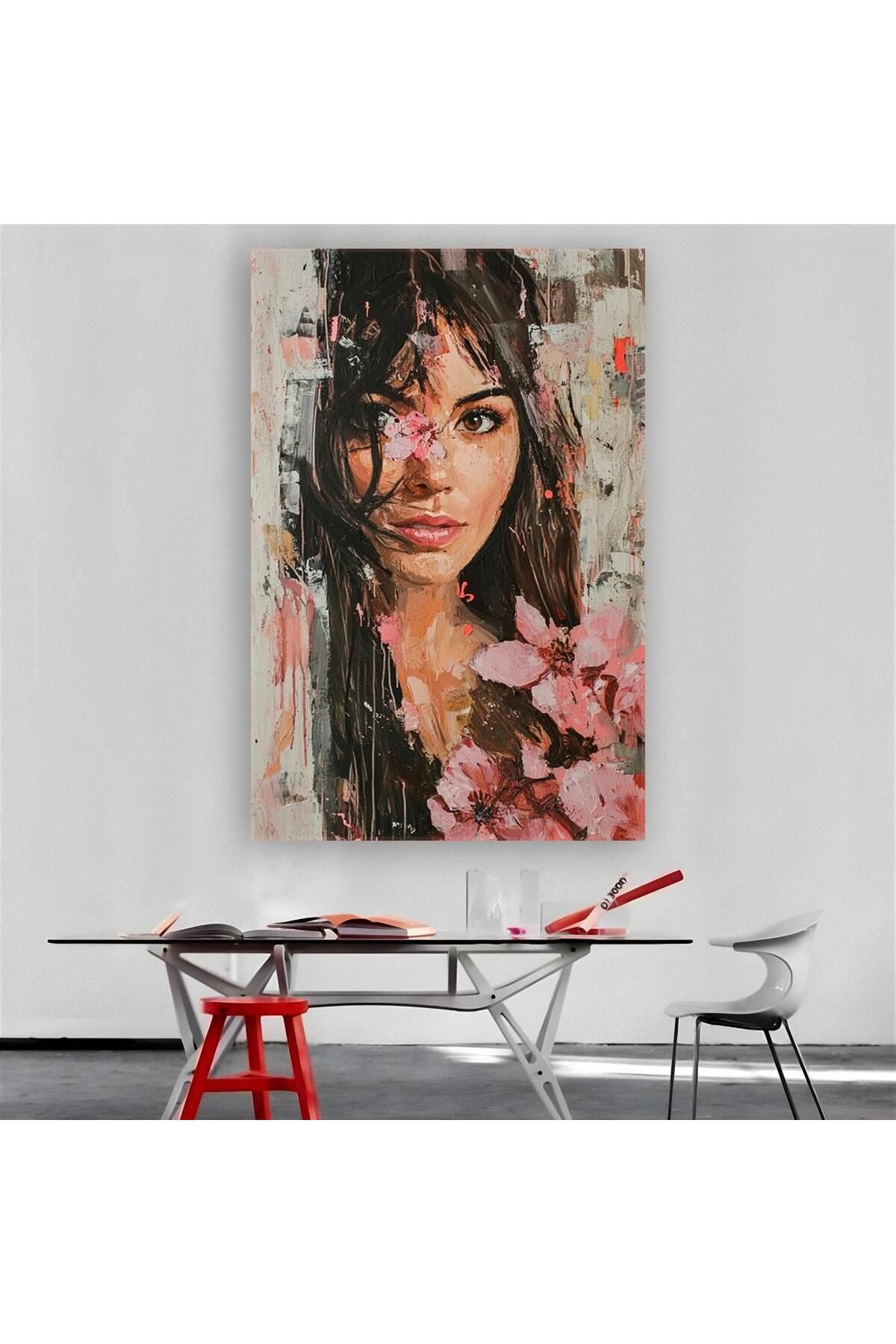 Ritmo Canvas Çiçekler ve Kadın Portresi 2 Kanvas Tablo