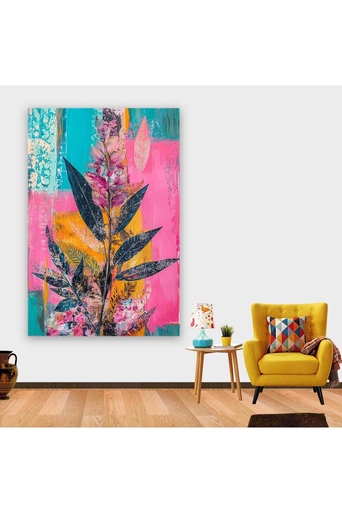Ritmo Canvas Soyut Renkler Üzerine Yapraklar Kanvas Tablo