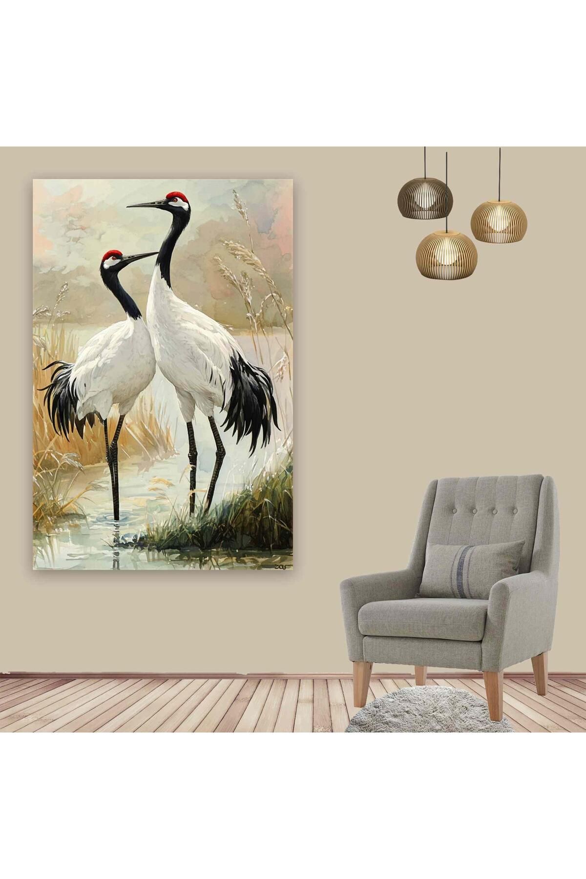 Ritmo Canvas Çift Kırmızı Taçlı Turna Kanvas Tablo