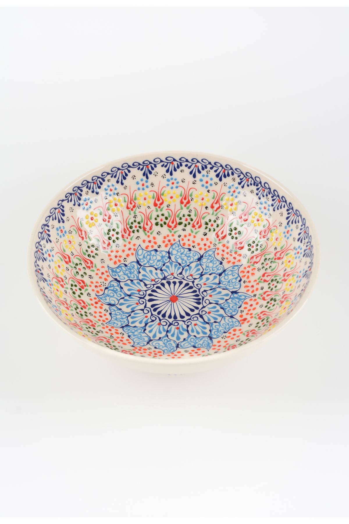 ADEN LİNA ART WORKSHOP 30 cm BEYAZ meyve kasesi Otantik Çini Desen Seramik Dantel Kase