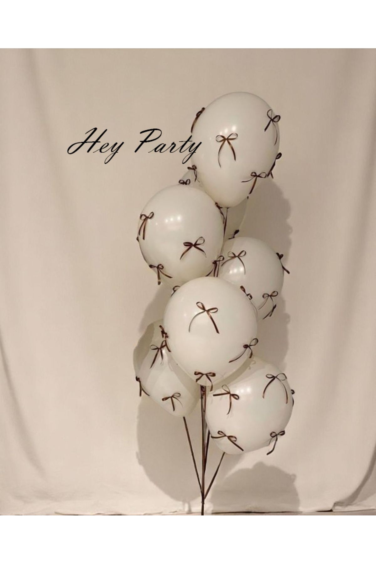 PartyPoo Kahve Fiyonk Kurdeleli Kum Beji Balon Seti 10'lu- Doğum Günü Seti Fiyonklu Balon, Kurdeleli Balon