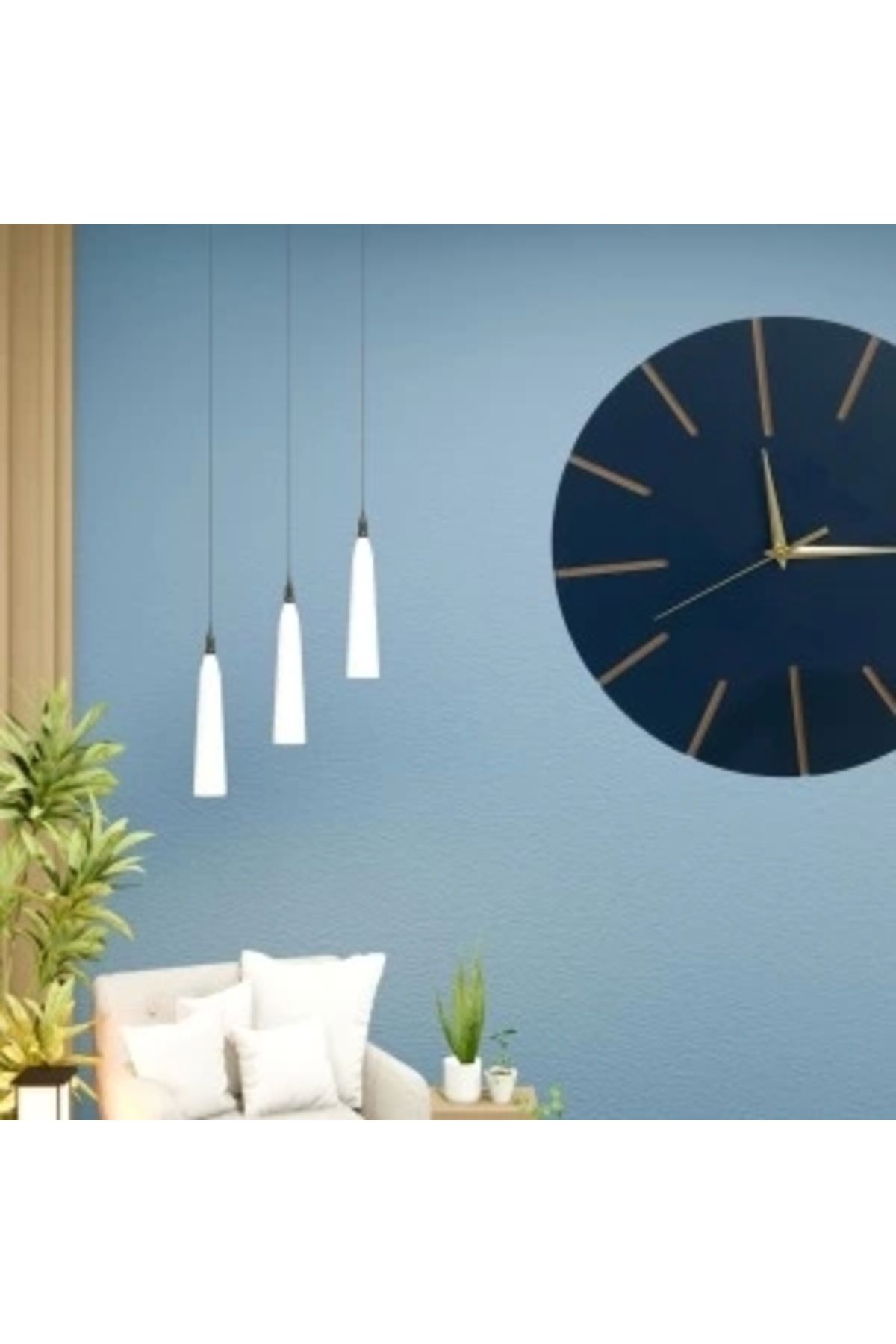 shopwave Ahşap Minimal Dekoratif Duvar Saati - 33x33 cm Lacivert