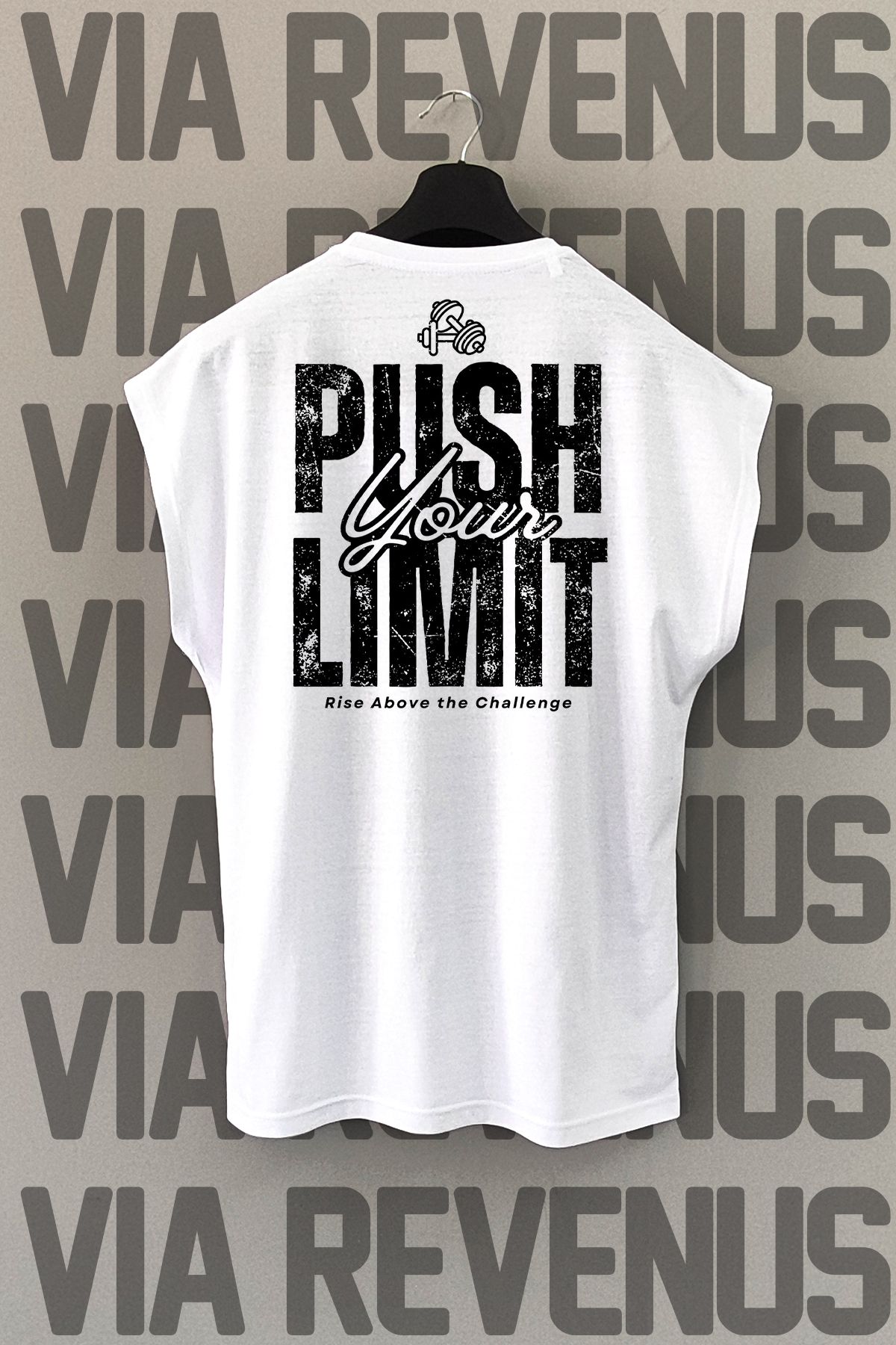 Vordevia Push Your Limit Sırt Baskılı Sıfır Kollu Bisiklet Yaka Spor Tshirt