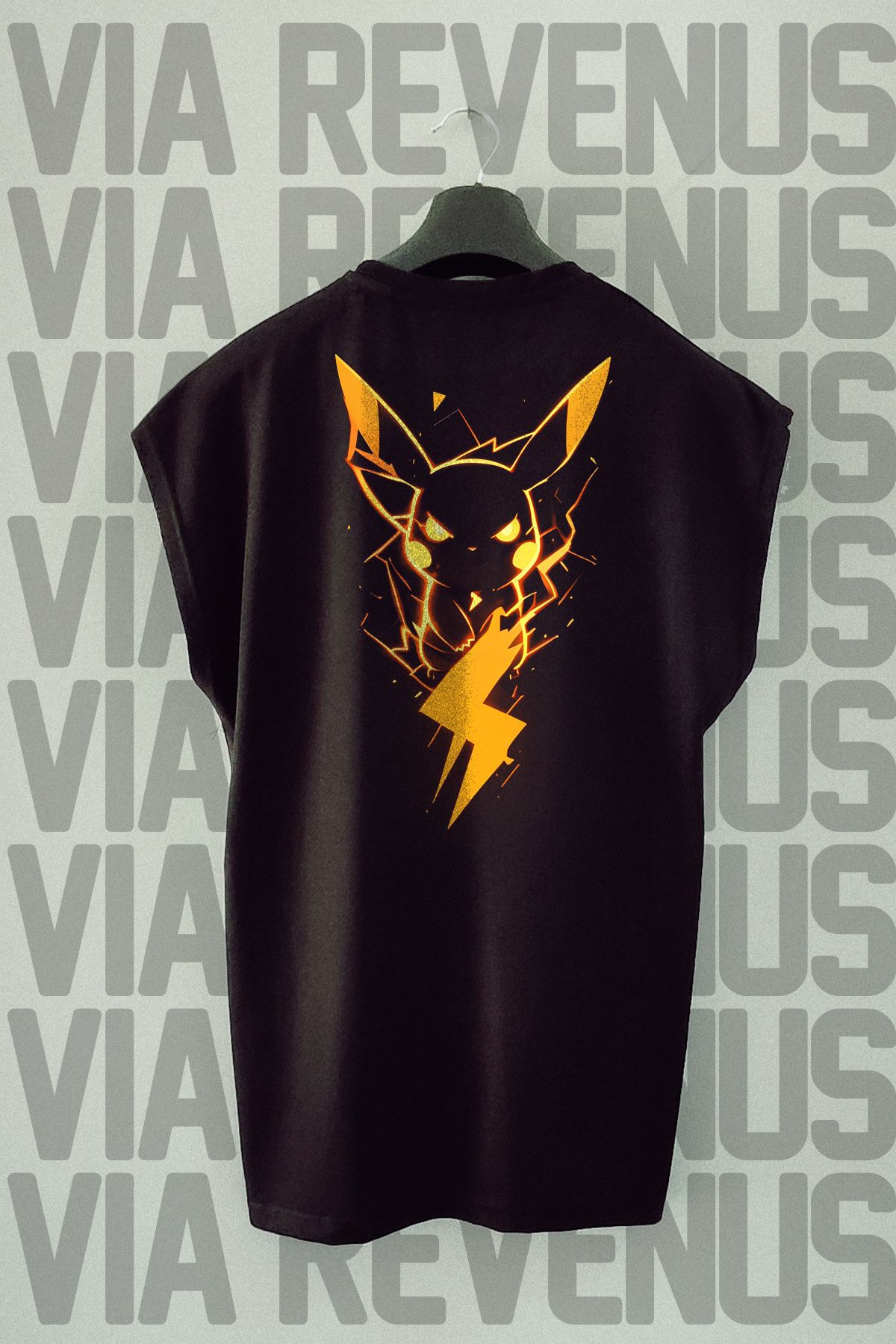 Vordevia Pikachu Sırt Baskılı Sıfır Kollu Bisiklet Yaka Spor Tshirt