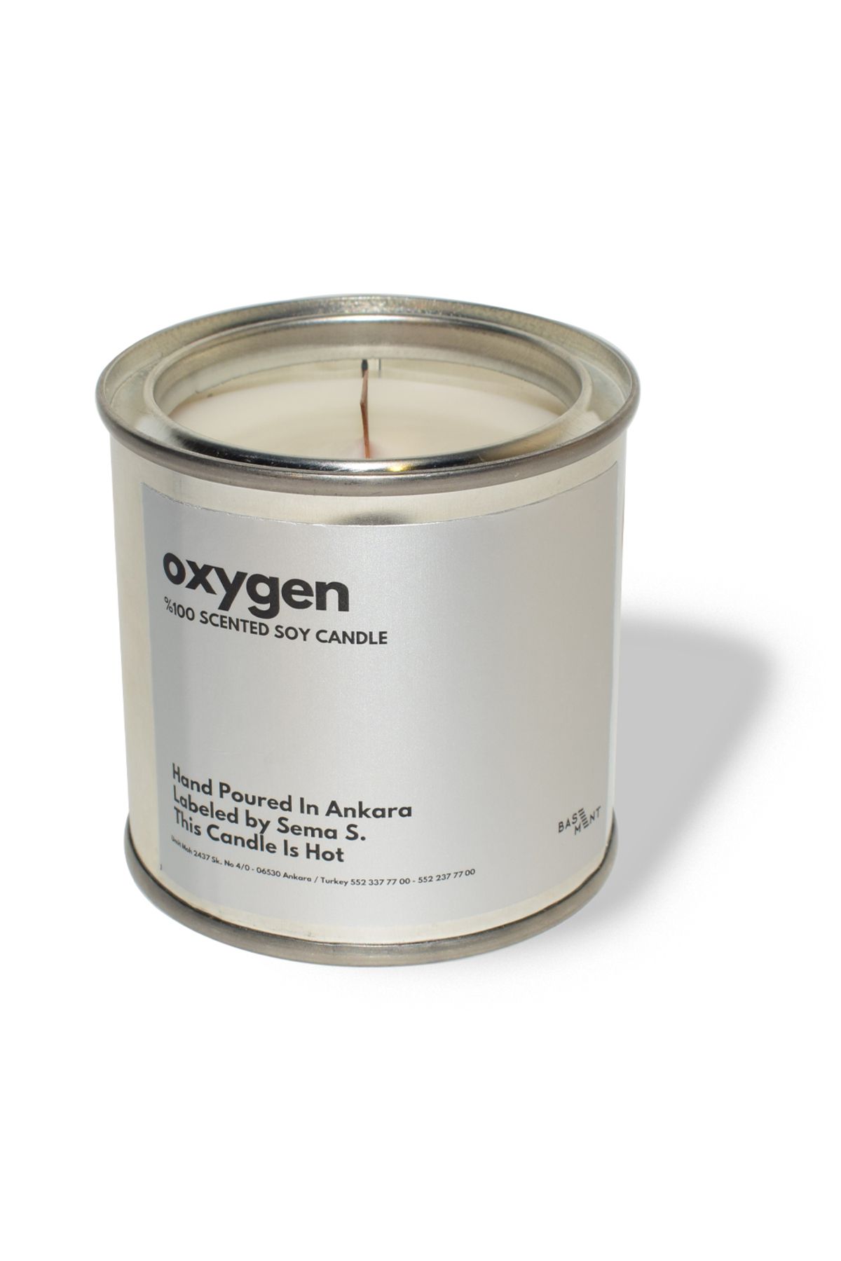 Basement Atellier Metal Kapta Esanslarla Zenginleşen Dekoratif Soya Mum : 280 gr : Oxygen