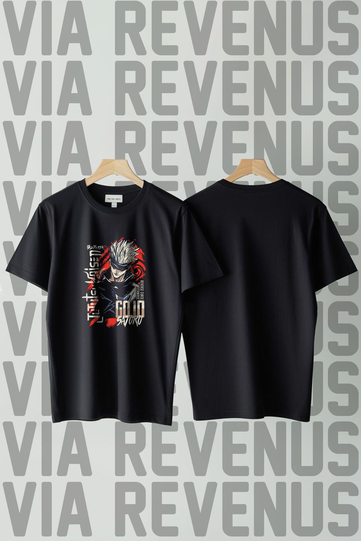 Vordevia Jujutsu Kaisen Baskılı Bisiklet Yaka Geniş Kalıp Unisex Tshirt