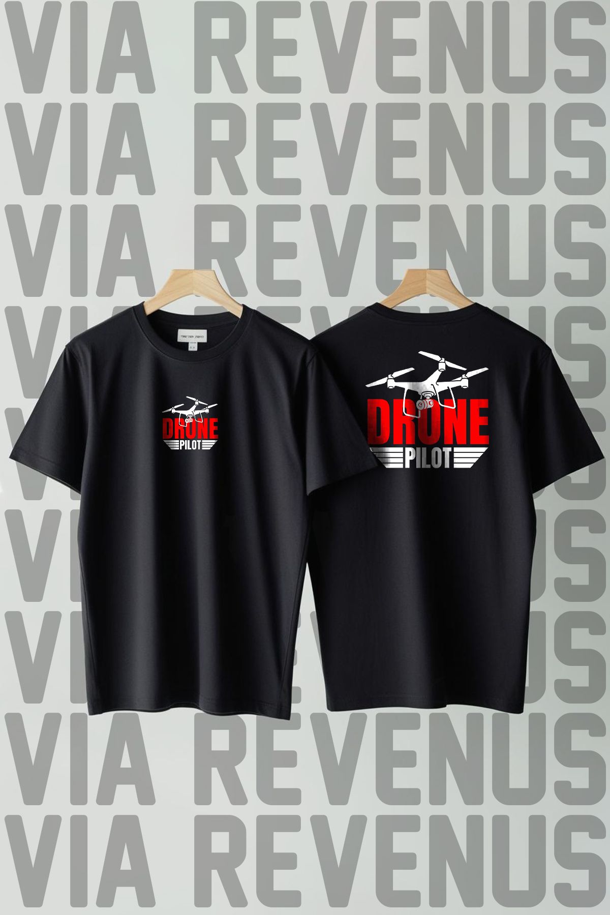 Vordevia Drone Pilot Ön ve Arka Baskılı Bisiklet Yaka Geniş Kalıp Unisex Tshirt