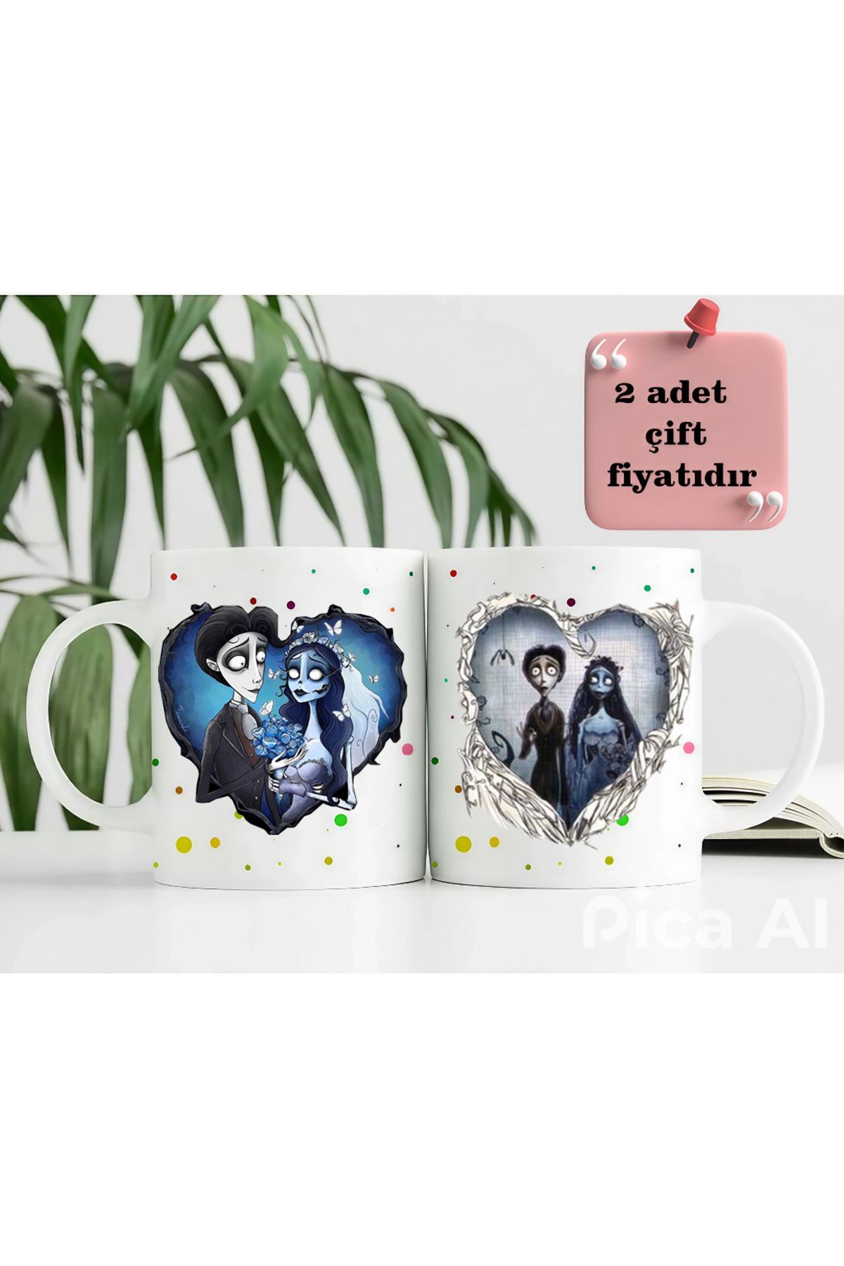 GünayStore Corpse Bride Victor (Ölü gelin) 2’li Çift Sevgili Hediye Kupası Bardak Kahve Çay Fincanı 300 ml