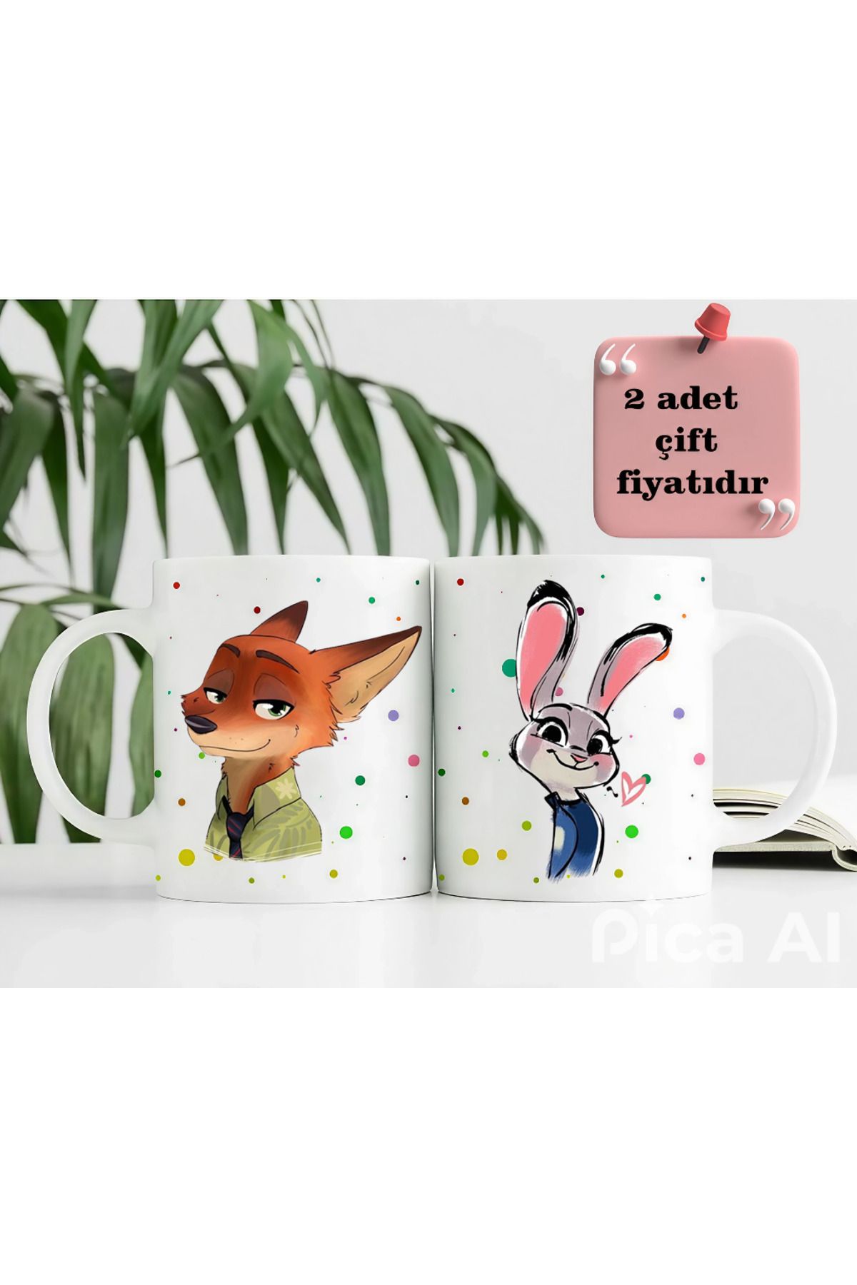 GünayStore Zootropolis Nick ve Judy 2’li Çift Sevgili Hediye Kupası Bardak Kahve Çay Fincanı 300 ml