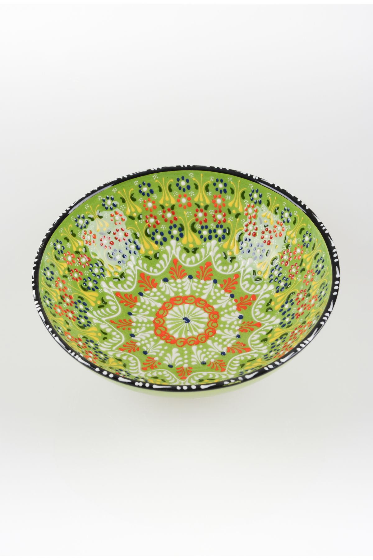 ADEN LİNA ART WORKSHOP 30 cm AÇIK YEŞİL meyve kasesi Otantik Çini Desen Seramik Dantel Kase