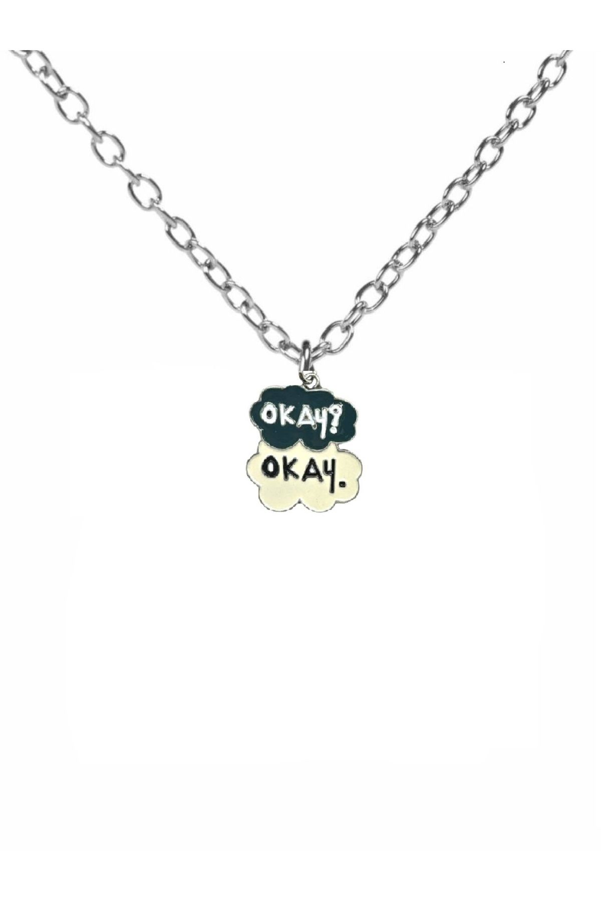 Herşey Nota "Okay Okay" Yazılı Kolye 60 cm Zincirli | Romantik ve Anlamlı Unisex Takı