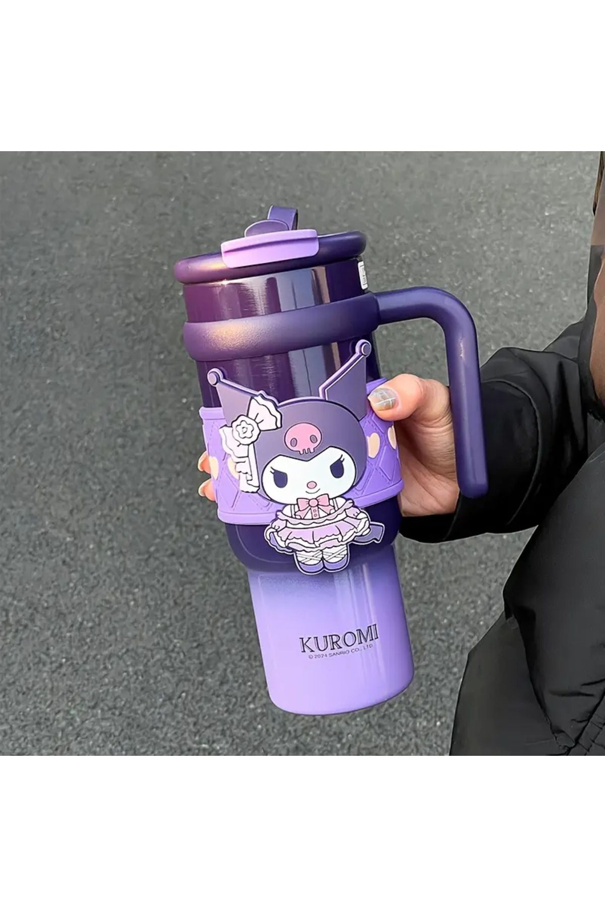 ada çanta kırtasiye Çocuk termos matara paslanmaz çelik Kuromi figürlü pipetli ve ağızlıklı 900ml AD50274