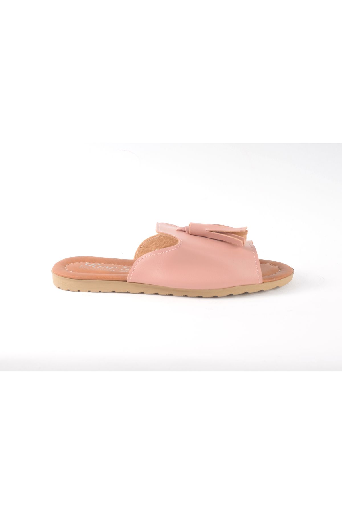 Rose kadın pudra pembe siyah püsküllü hernes terlik günlük terlik ev terliği