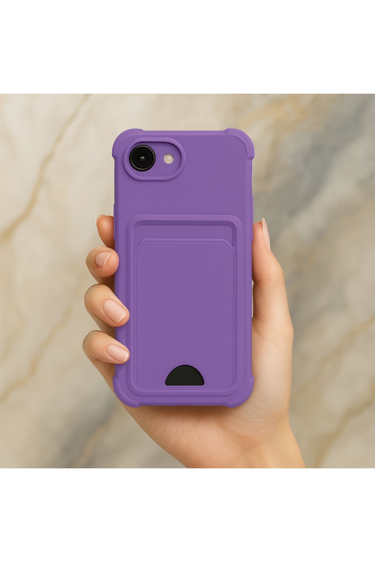 Rivor Apple iPhone 16e Uyumlu Kılıf Kamera Korumalı Kartlık Cüzdanlı İçi Kadife Kartvizitli Silikon Kapak